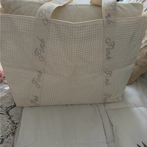 PINK Victoria's Secret White Tote Bag with Embellished Straps